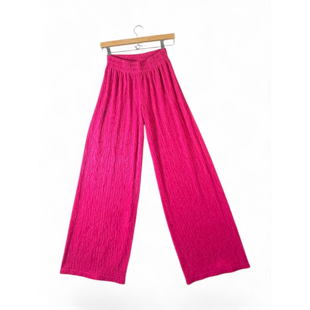 Love Poem by Block Hot Pink Plisse Wide Leg Pants Elastic Waist IRIS-15 Medium